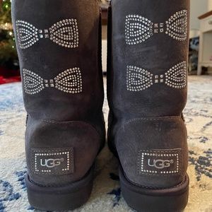 UGG traditional slip on grey bootie with rhinestone* bow size 9
